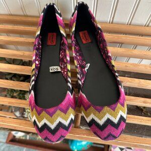 Missoni Womens Zigzag Flats Size 8.5 Chevron Knit Leather Sole Pink/Black/Yellow
